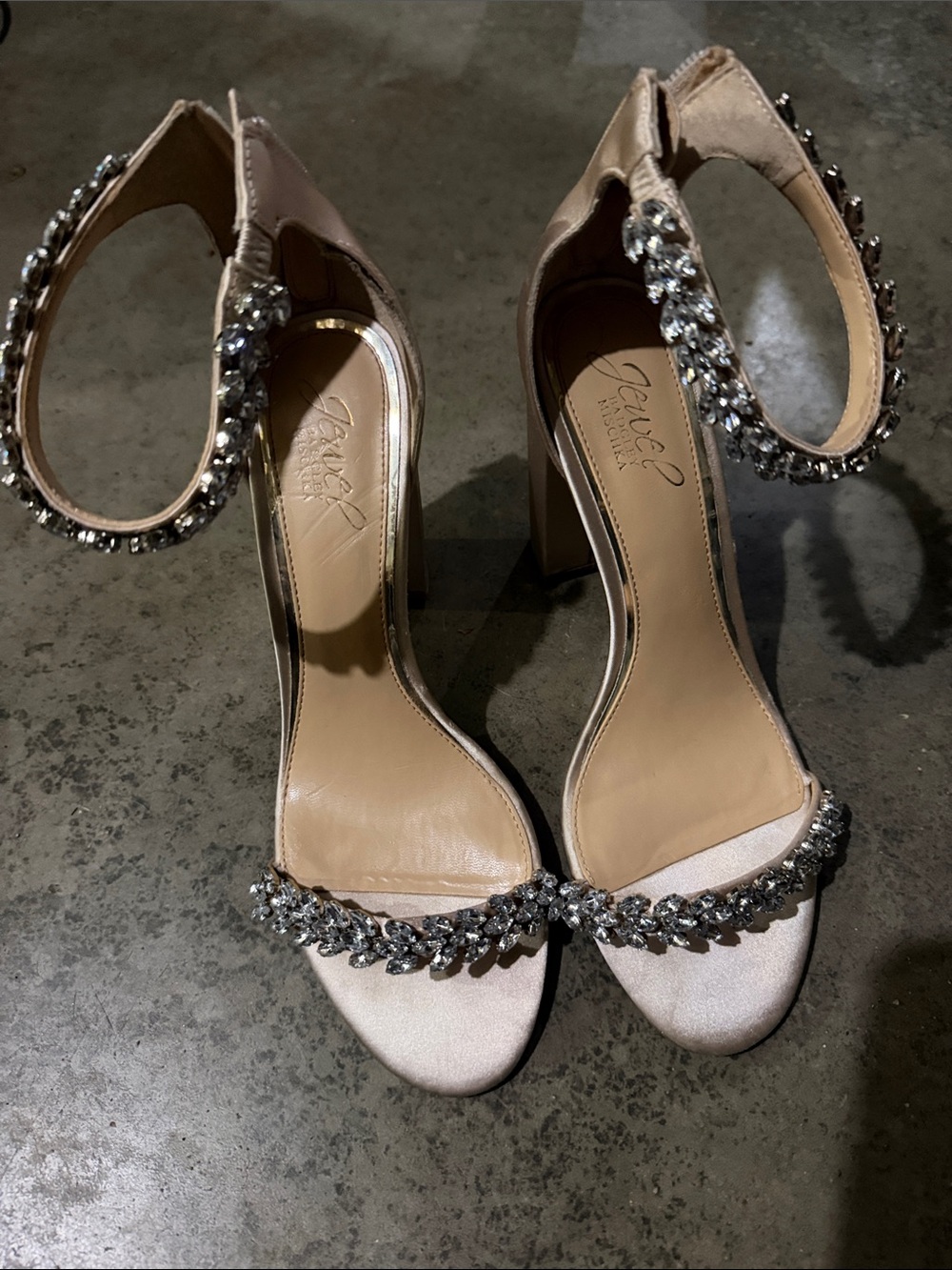 Jewel Badgley Mischka Blush Pink Crystal Ankle-Strap Heels